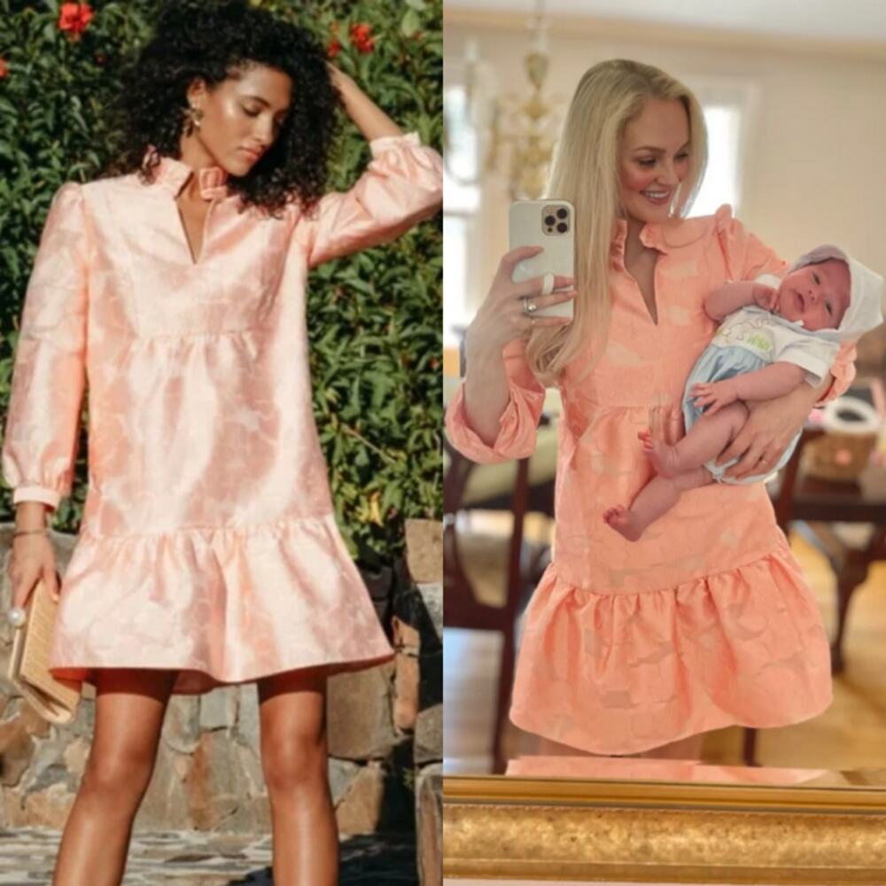 Tuckernuck Peach Ruffle-Hem Jacquard Maxi Dress